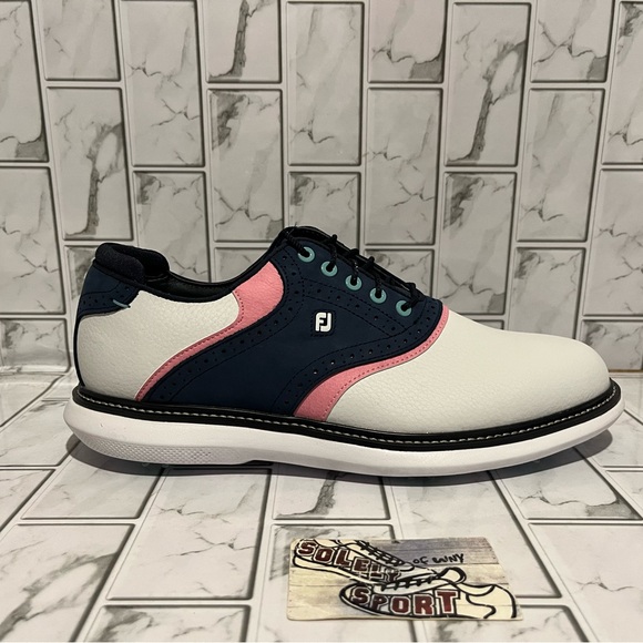 New FootJoy Traditions Waterproof Golf Shoes Cleats Blue White Pink Men 8.5 - 13 - Picture 7 of 16